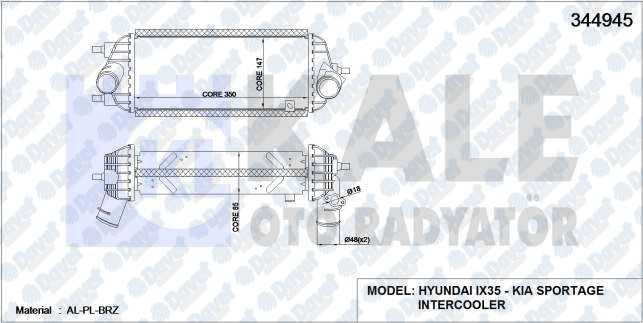 KALE 344945 Turbo Radyatoru (Intercooler) Hyundai Ix35 10=> Kia Sportage 13=> 1.7 Crdi (Al/Pl/Brz)  ####
